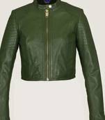 Women’s green lambskin leather jacket slimfit biker moto jacket