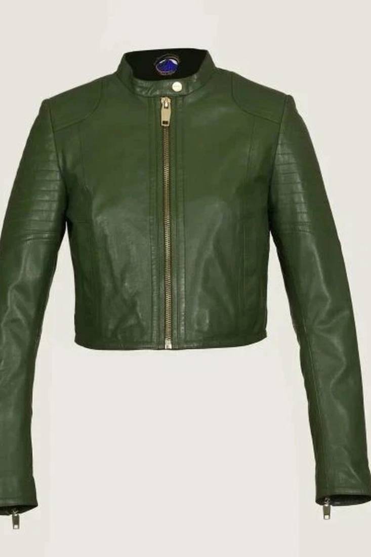 Women’s green lambskin leather jacket slimfit biker moto jacket