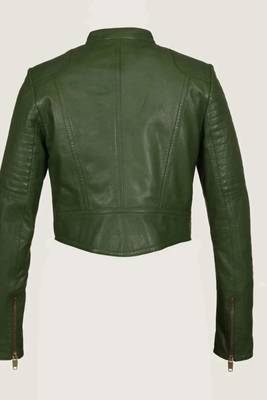 Women’s green lambskin leather jacket slimfit biker moto jacket 2