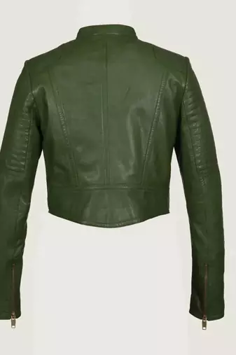 Women’s green lambskin leather jacket slimfit biker moto jacket