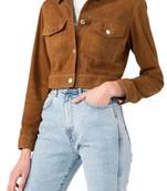 Women’s black suede lambskin leather jacket 2 pocket with button detailing