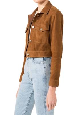 Women’s black suede lambskin leather jacket 2 pocket with button detailing 3