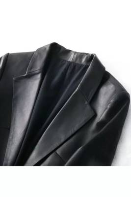 Women’s black leather trench style coat button style 3