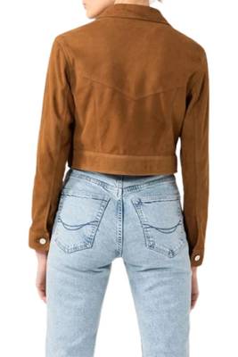 Women’s black suede lambskin leather jacket 2 pocket with button detailing 4