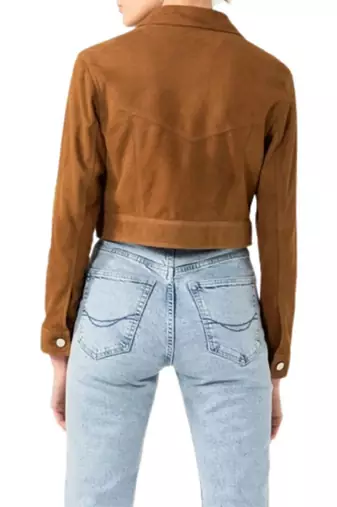 Women’s black suede lambskin leather jacket 2 pocket with button detailing
