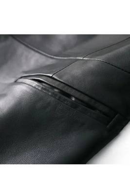 Women’s black leather trench style coat button style 4