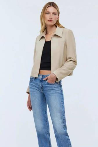Women’s cream white lambskin leather jacket- zipper detail