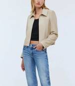 Women’s cream white lambskin leather jacket- zipper detail