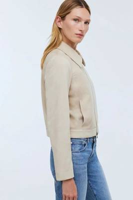 Women’s cream white lambskin leather jacket- zipper detail 2