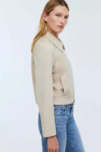 Women’s cream white lambskin leather jacket- zipper detail