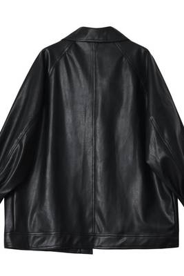 Women’s trench style black mid-length leather belted coat 2