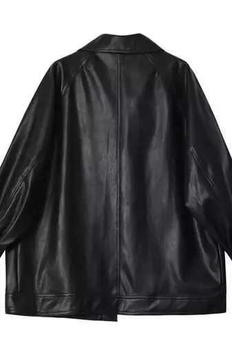 Women’s trench style black mid-length leather belted coat