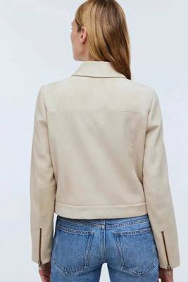 Women’s cream white lambskin leather jacket- zipper detail 3