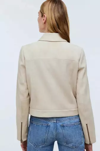 Women’s cream white lambskin leather jacket- zipper detail