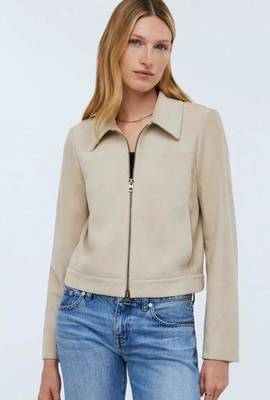 Women’s cream white lambskin leather jacket- zipper detail 4