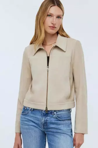 Women’s cream white lambskin leather jacket- zipper detail