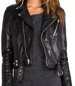 Women’s black lambskin leather biker jacket café racer