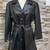 Women’s belted trench style black mid-length leather  coat