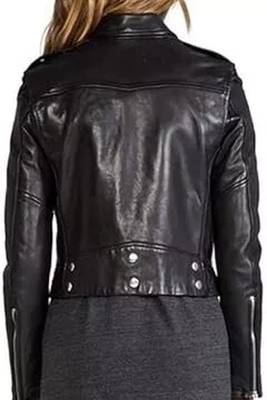 Women’s black lambskin leather biker jacket café racer 2