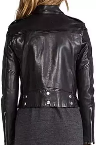 Women’s black lambskin leather biker jacket café racer