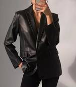 Women’s  style black mid-length leather trench coat oversized