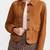 Women’s brown button style suede lambskin leather jacket 2 pockets