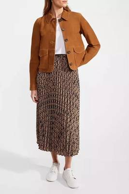 Women’s brown button style suede lambskin leather jacket 2 pockets 2