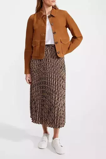 Women’s brown button style suede lambskin leather jacket 2 pockets