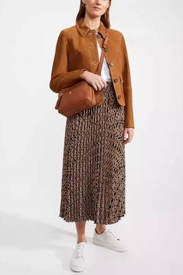 Women’s brown button style suede lambskin leather jacket 2 pockets 3