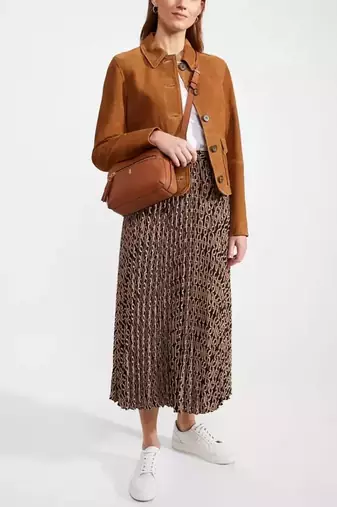 Women’s brown button style suede lambskin leather jacket 2 pockets