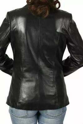 Women’s  style black mid-length leather button trench coat 2