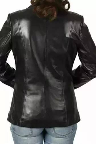 Women’s  style black mid-length leather button trench coat