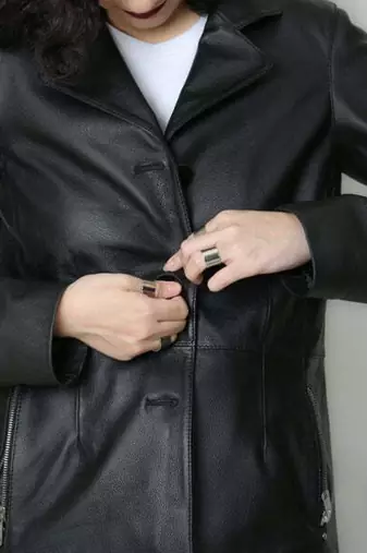 Women’s  style black leather button trench coat