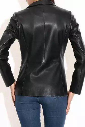 Women’s  style black leather button trench coat