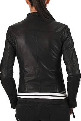 Women’s black zipper lambskin leather jacket biker moto jacket 2