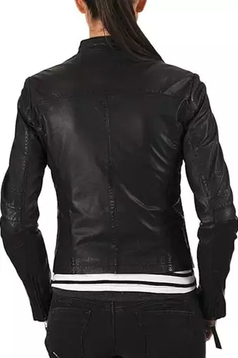 Women’s black zipper lambskin leather jacket biker moto jacket