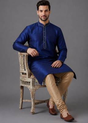 Navy blue art silk kurta pyjama 1