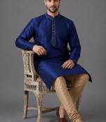 Navy blue art silk kurta pyjama