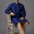 Navy blue art silk kurta pyjama