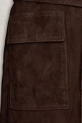 Women’s longline brown suede leather trench style coat belted button style 4