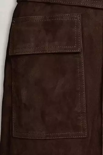 Women’s longline brown suede leather trench style coat belted button style