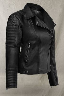 Women’s black blazer style zipper leather coat 1