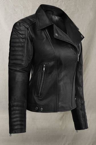 Women’s black blazer style zipper leather coat