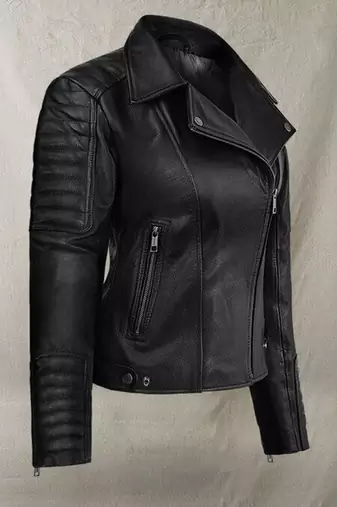 Women’s black blazer style zipper leather coat