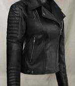 Women’s black blazer style zipper leather coat