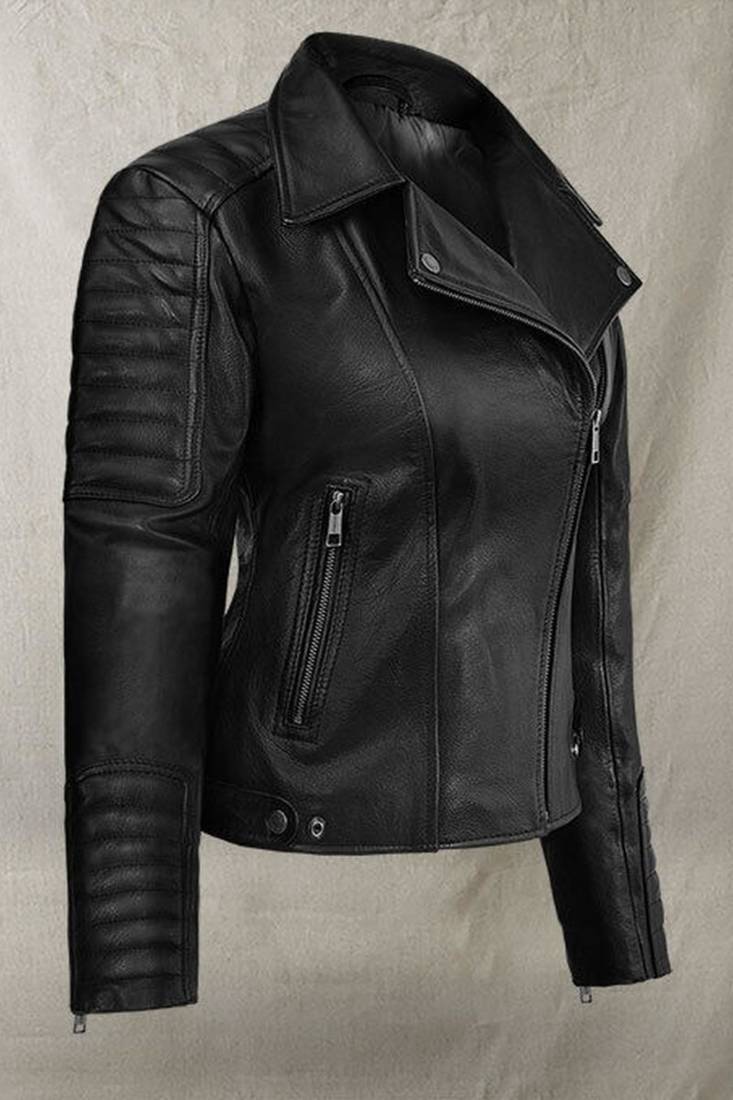 Women’s black blazer style zipper leather coat