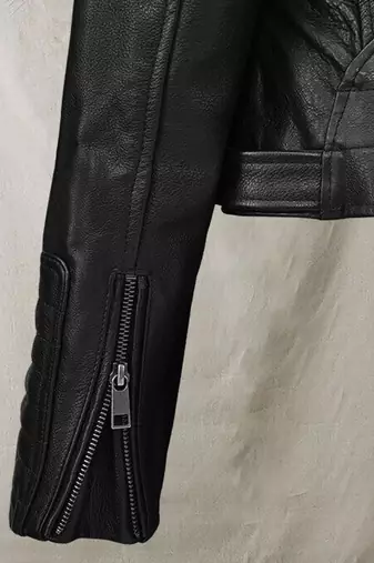 Women’s black blazer style zipper leather coat