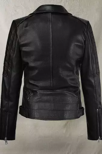 Women’s black blazer style zipper leather coat