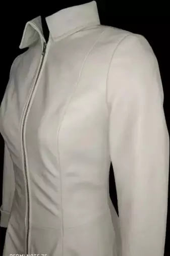 Women’s white blazer style zipper leather coat