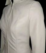Women’s white blazer style zipper leather coat